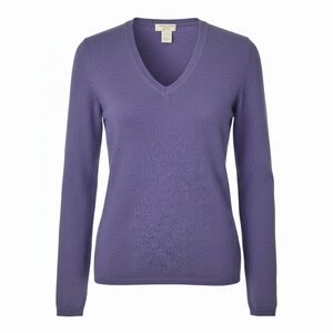 Vertical Design 100% Cashmere V-Neck Sweater Petite Large PL Purple 2-Ply Soft